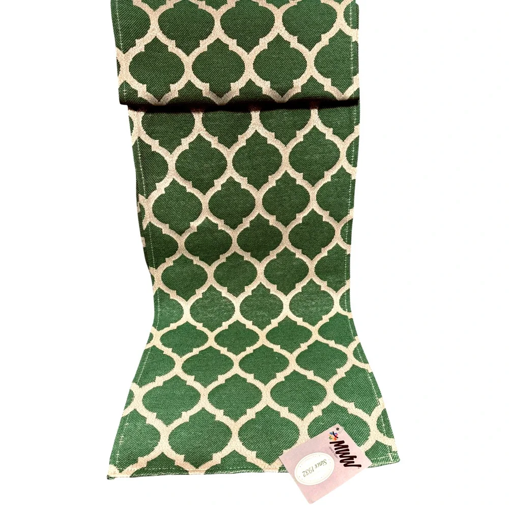 Moroccan Me Crazy Table Runner Green Mediterranean Ikat Made In USA 72